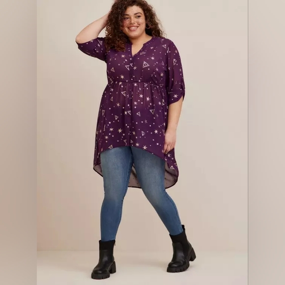 Torrid Warner Bros Harry Potter Lexi Chiffon Hi Low Blouse Size 2 - Picture 2 of 8